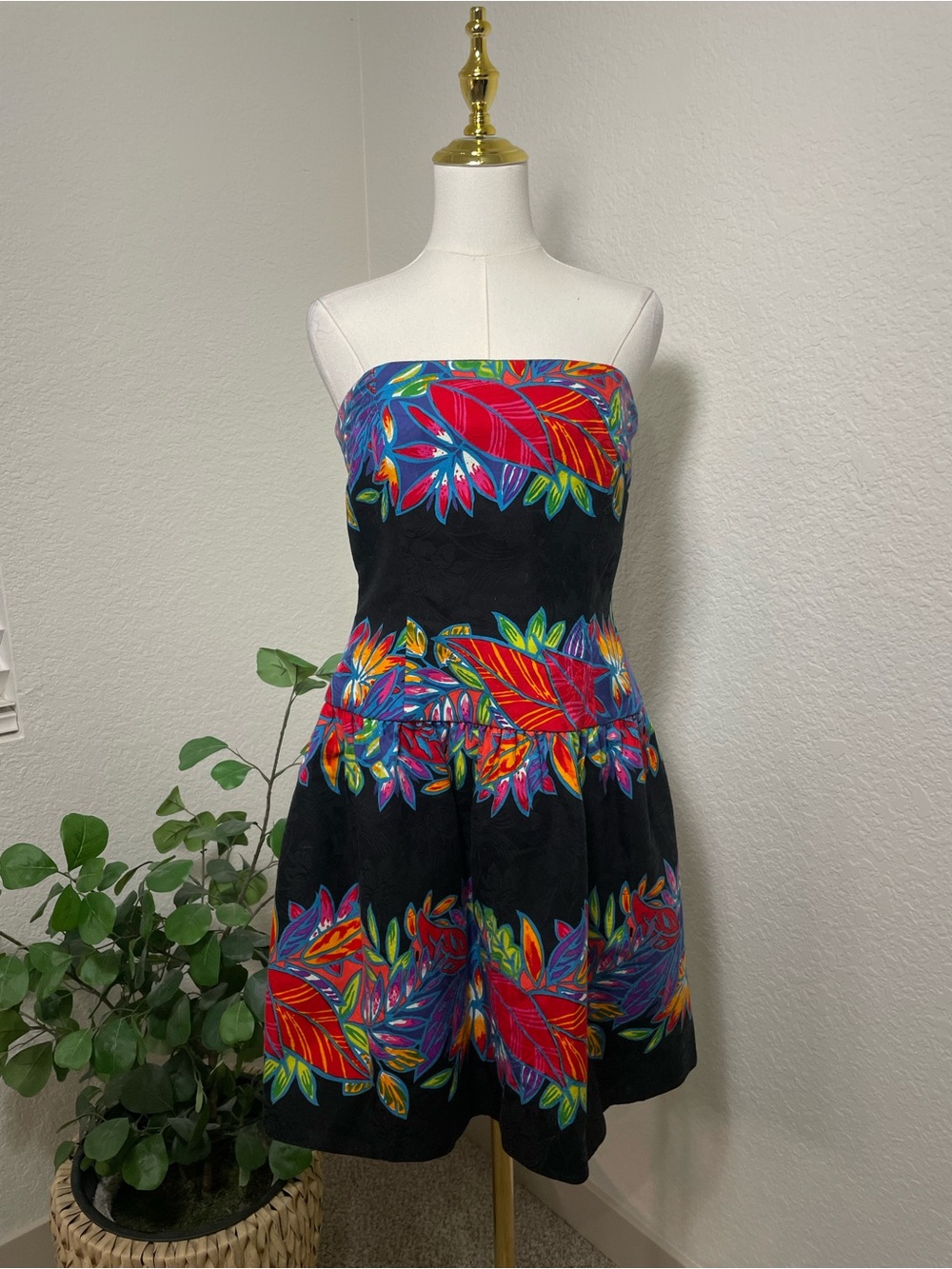 AJ Bari Strapless Tropical Party Dress | Size 14 | Fully Lined